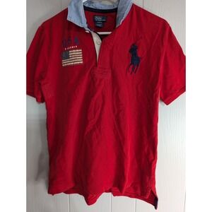 POLO by Ralph Lauren boys XL 18-20 short sleeve shirt top Red USA American Flag
